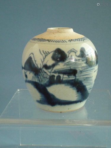 A Blue and White 'Landscape' Jar, Qing Dynasty