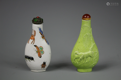 Two Porcelain Snuff Bottles, Qing Dynasty