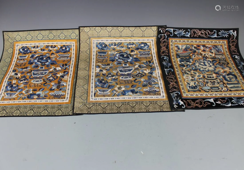 A Group of Three Chinese Embroidery, Qing Dynasty