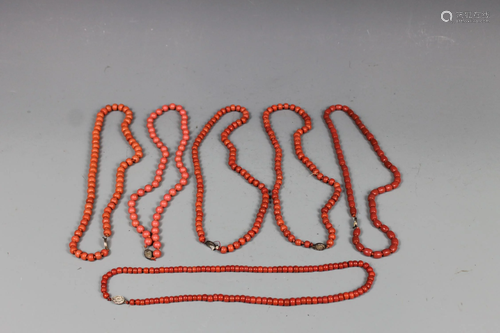 Six Coral-Color Peking Glass Necklace