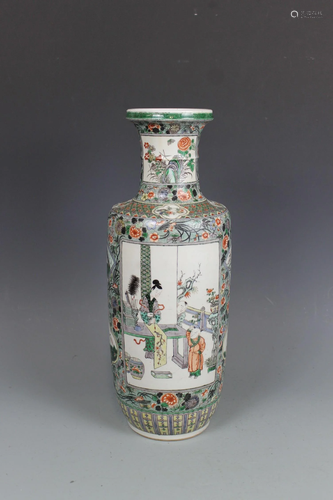 A Famille-Verte Rouleau Vase, Qing Dynasty