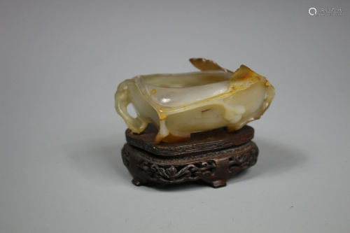 A Carved Agate Waterpot with Hongmu Stand, Mid Qing