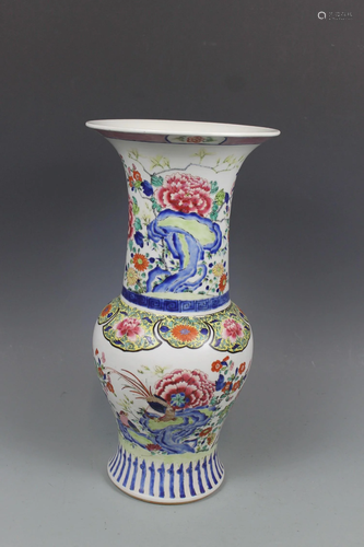 A Famille-Rose 'Pheasant and Flowers' Vase, Mid Qing