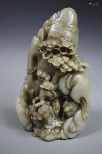 A Carved Hetian White Jade Boulder, Qing Dynasty