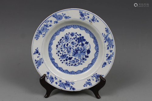 A Blue and White 'Floral' Dish with Stand, Mid Qing