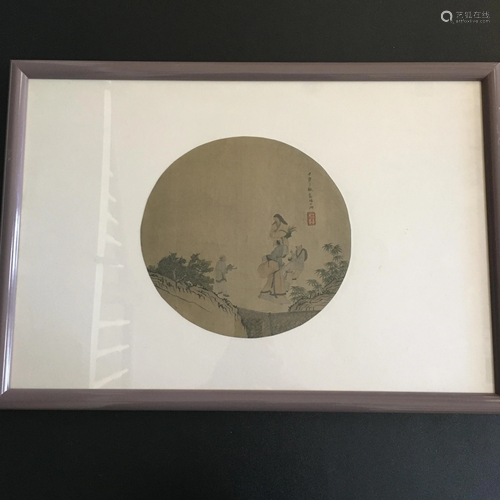 A Framed Watercolor Chinese Classic Painting