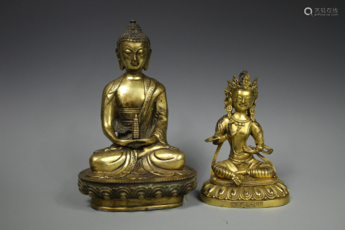 Two Gilt-Bronze Figures of Buddha Shakyamuni
