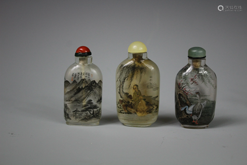 Three Inside-Painted Peking Glass Snuff Bottles, Qing