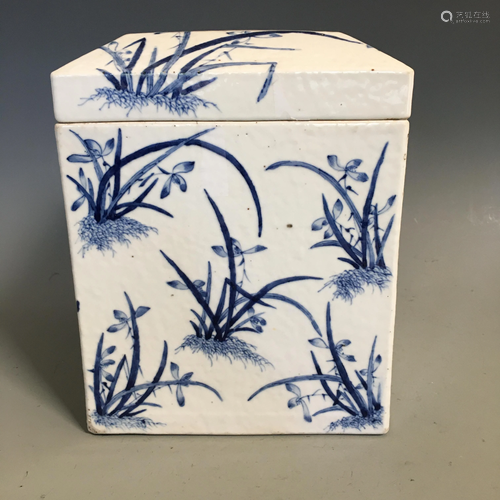 A Blue And White Rectangular Jar With Lid, 18th Century