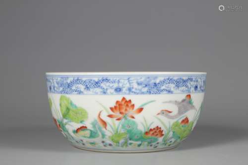Lotus mandarin duck bowl with dragon pattern in Qing Dynasty