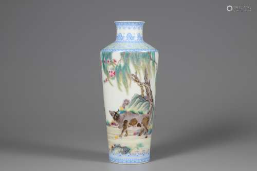 Qing Dynasty pastel landscape cow pattern bottle