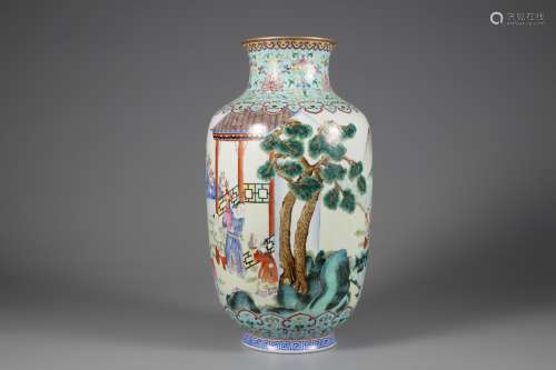 Qing Dynasty pastel figure story lantern bottle