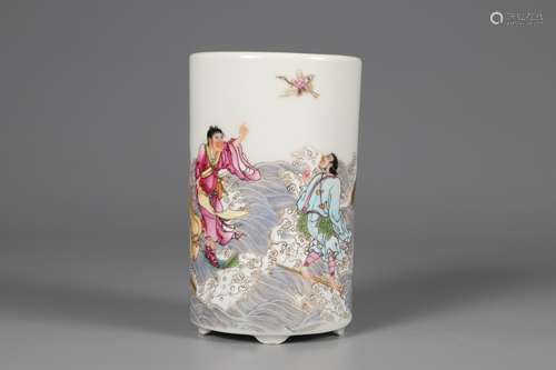 Qing Dynasty pastel character story pen holder