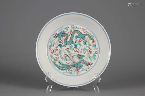 Colorful dragon and phoenix pattern plate in Qing Dynasty