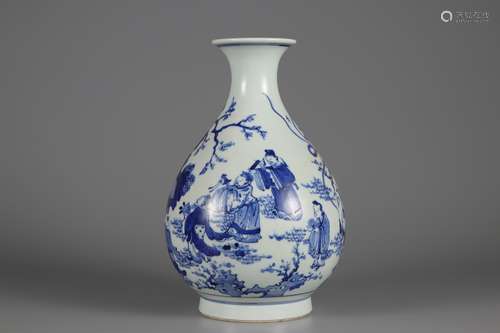 Qing Dynasty blue and white character story jade pot spring