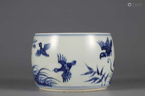 Ming Dynasty blue and white flower bird cricket jar