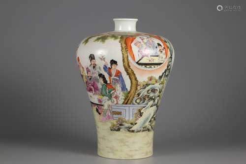 Plum vase of pastel figure stories in Qing Dynasty