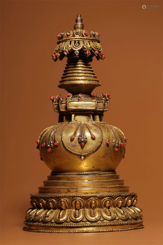 A Chinese Gilt Bronze Stupa