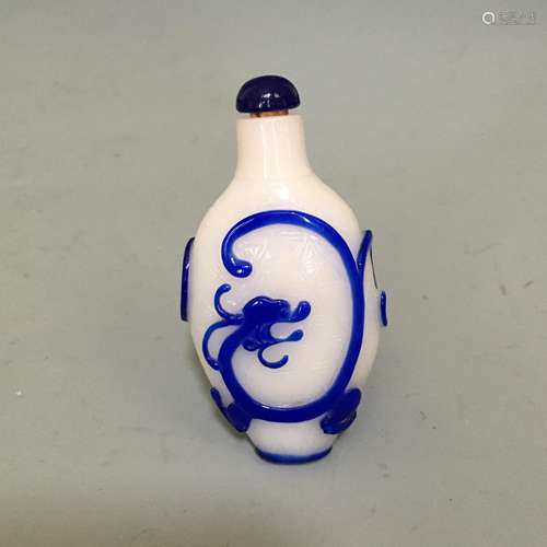 A Sapphire-Blue Peking Glass Overlay 'Dragon' Snuff