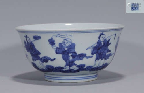 A Blue and White Figural Bowl Qianlong Period