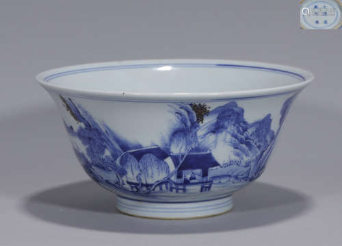 A Blue and White Landscape Bowl Kangxi Period