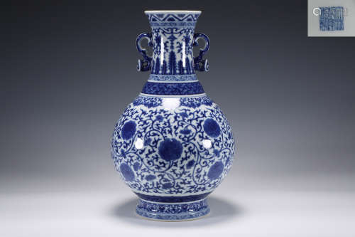 A Blue and White Lotus Scrolls Zun Vase Qianlong Period