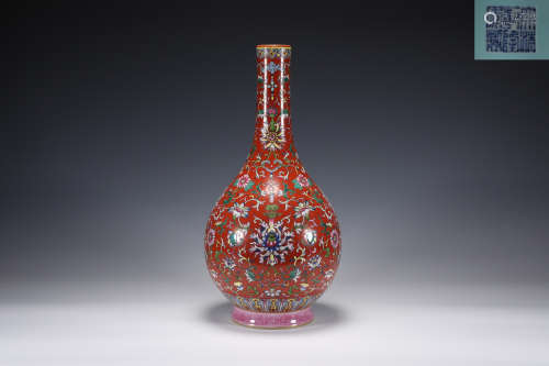 A Famille Rose Bottle Vase Qianlong Period