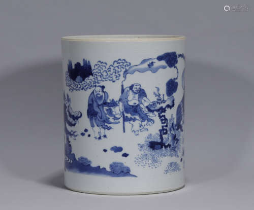 A Blue and White Figural Brushpot Chongzhen Period