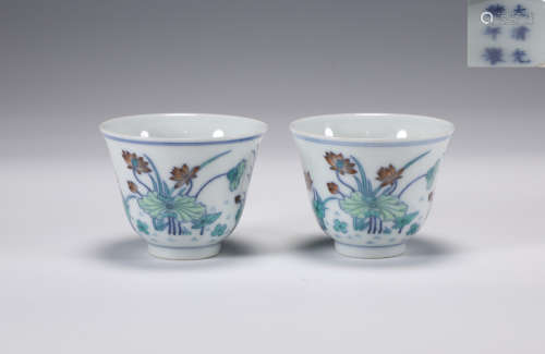 Pair Doucai Glazed Cups Guangxu Period