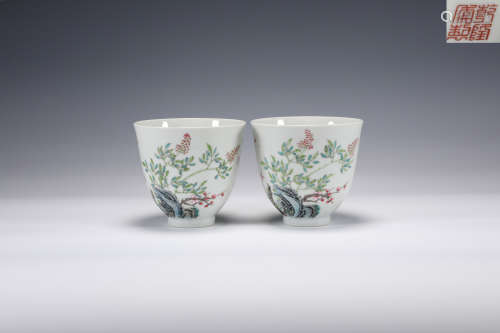Pair  Famille Rose Cups Qianlong Period