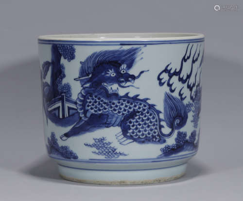 A Blue and White Kylin Brushpot Kangxi Period