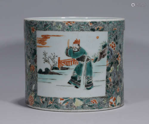 A Famille Verte Brushpot Kangxi Period