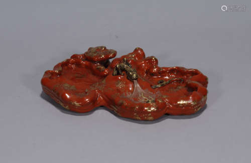 A Coral Red and Gilt Inkwell Qianlong Period
