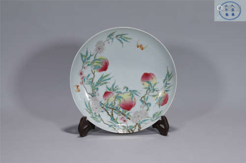 A Famille Rose Peaches Plate Yongzheng Period