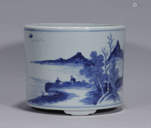 A Blue and White Brush-pot Kangxi Period