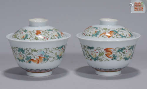 Pair Famille Rose Teacups Daoguang Period