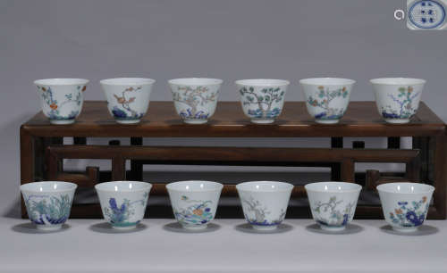 A Group of Twelve Doucai Glazed Cup Kangxi Period