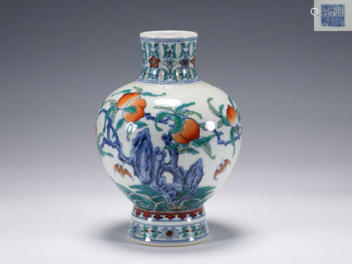 A Doucai Glazed Peaches Vase Qianlong Period