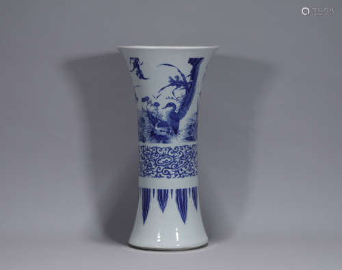 A Blue and White Beaker Vase Chongzhen Period