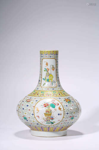 Chinese Famille Rose Porcelain Vase, Marked