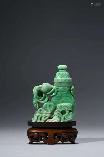 Chinese Jadeite Carved Cover Vase