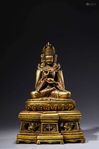 Chinese Gilt Bronze Seated Padmasambhava