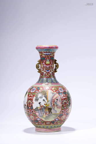 Chinese Famille Rose Porcelain Vase, Marked