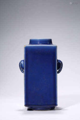 Chinese Blue Glazed Cong Porcelain Vase, Marked