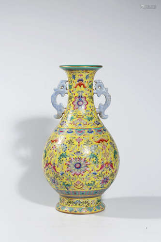 Chinese Famille Rose Porcelain Vase, Marked