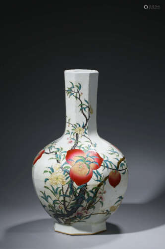 Chinese Famille Rose 9 Peach Porcelain Vase