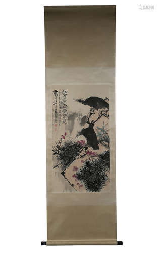 Chinese Ink And Color Scroll Painting