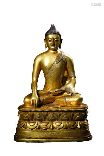 Chinese Gilt Bronze Figure Of Shakyamuni