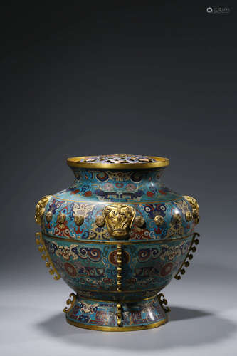 Chinese Cloisonne Jar With Beast Mask