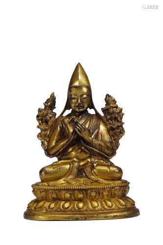 Chinese Gilt Bronze Figure Of Tsongkhapa